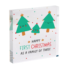 First Christmas as a Family of Three Acrylic Plaque Cute Keepsake Gift for New Parents Mum Dad with Baby Xmas Home Decoration