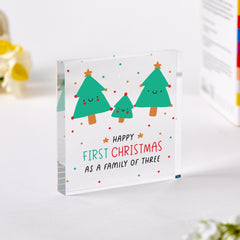 First Christmas as a Family of Three Acrylic Plaque Cute Keepsake Gift for New Parents Mum Dad with Baby Xmas Home Decoration