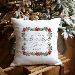 First Christmas as Mr and Mrs cushion with last name Gift for wife husband Newlywed couple Our 1st Xmas married Christmas home decoration