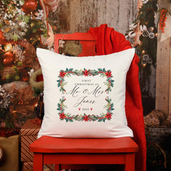 First Christmas as Mr and Mrs cushion with last name Gift for wife husband Newlywed couple Our 1st Xmas married Christmas home decoration