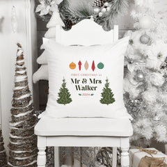 First Christmas as Mr and Mrs last name cushion Gift for wife husband Newlywed couple Our 1st Xmas married Christmas home decor