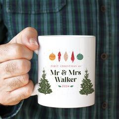 First Christmas as Mr and Mrs last name mug Gift for wife husband him her Newlywed couple Our 1st Xmas married Christmas present