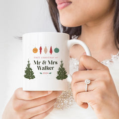 First Christmas as Mr and Mrs last name mug Gift for wife husband him her Newlywed couple Our 1st Xmas married Christmas present