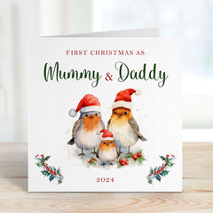 First Christmas As Mummy And Daddy Card Cute Robin Birds Family 1St Christmas With Baby Xmas Card Greeting Cards New Mum Dad Card