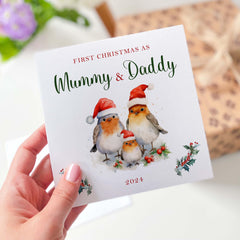 First Christmas As Mummy And Daddy Card Cute Robin Birds Family 1St Christmas With Baby Xmas Card Greeting Cards New Mum Dad Card