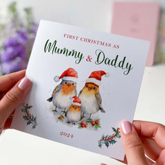 First Christmas As Mummy And Daddy Card Cute Robin Birds Family 1St Christmas With Baby Xmas Card Greeting Cards New Mum Dad Card