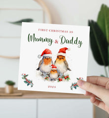 First Christmas As Mummy And Daddy Card Cute Robin Birds Family 1St Christmas With Baby Xmas Card Greeting Cards New Mum Dad Card