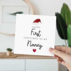 First Christmas As My Nanny Card With A Cute Santa Hat New Grandma Card Greeting Card Happy 1St Christmas For Her Nana Nan Granny Gran