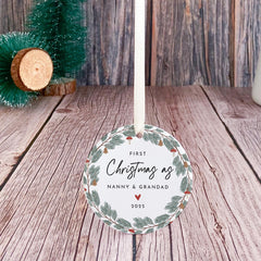 First Christmas as Nanny and Grandad Ceramic Ornament New Grandparents Tree Decoration Keepsake Gift for Nan Grandad Grandma Grandpa