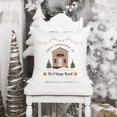 First Christmas at new home cushion with address Gift for wife husband Newlywed couple Our 1st Xmas new home Christmas home decor