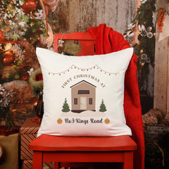 First Christmas at new home cushion with address Gift for wife husband Newlywed couple Our 1st Xmas new home Christmas home decor