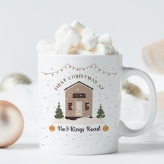 First Christmas at new home with address mug Gift for wife husband him her Housewarming Newlywed couple Our 1st Xmas married present