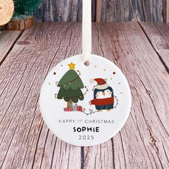 First Christmas Ceramic Ornament Cute Penguin Design Xmas Tree Decoration Keepsake Gift for Newborn Son Daughter Grandchild Nephew Niece