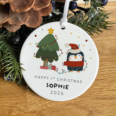 First Christmas Ceramic Ornament Cute Penguin Design Xmas Tree Decoration Keepsake Gift for Newborn Son Daughter Grandchild Nephew Niece