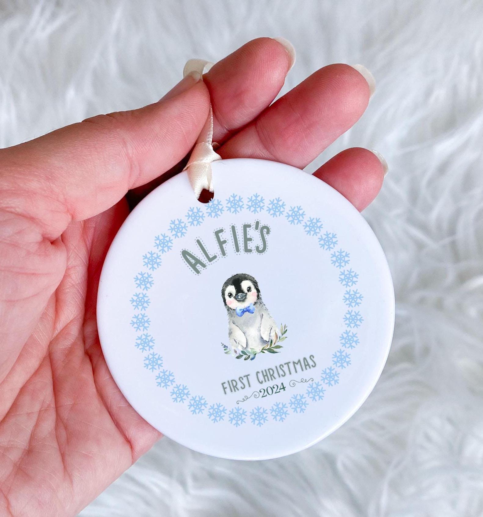 First Christmas Ceramic Ornament with Cute Penguin Design for Baby Boy Girl Granddaughter Grandson Niece Nephew Daughter Son Gift