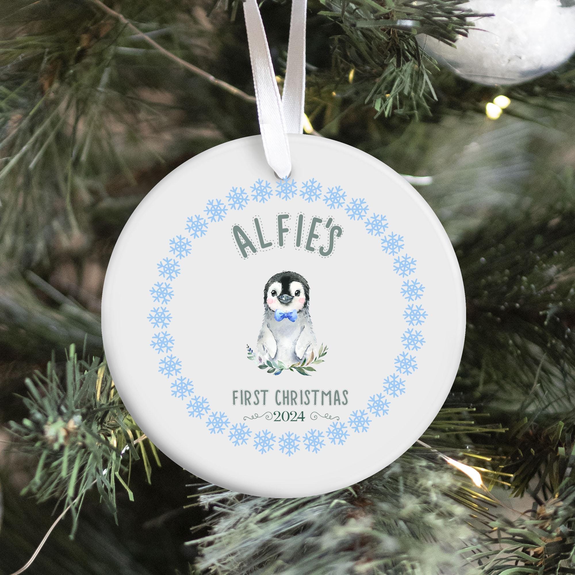 First Christmas Ceramic Ornament with Cute Penguin Design for Baby