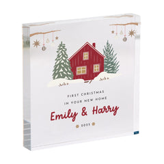 First Christmas in New Home Acrylic Plaque Cosy Winter House Keepsake Gift for Couple Family or Friends