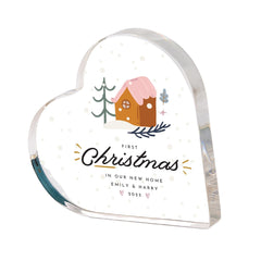 First Christmas in Our New Home Gift, Acrylic Heart Plaque Keepsake for Couple, Festive Decoration for Wife or Husband