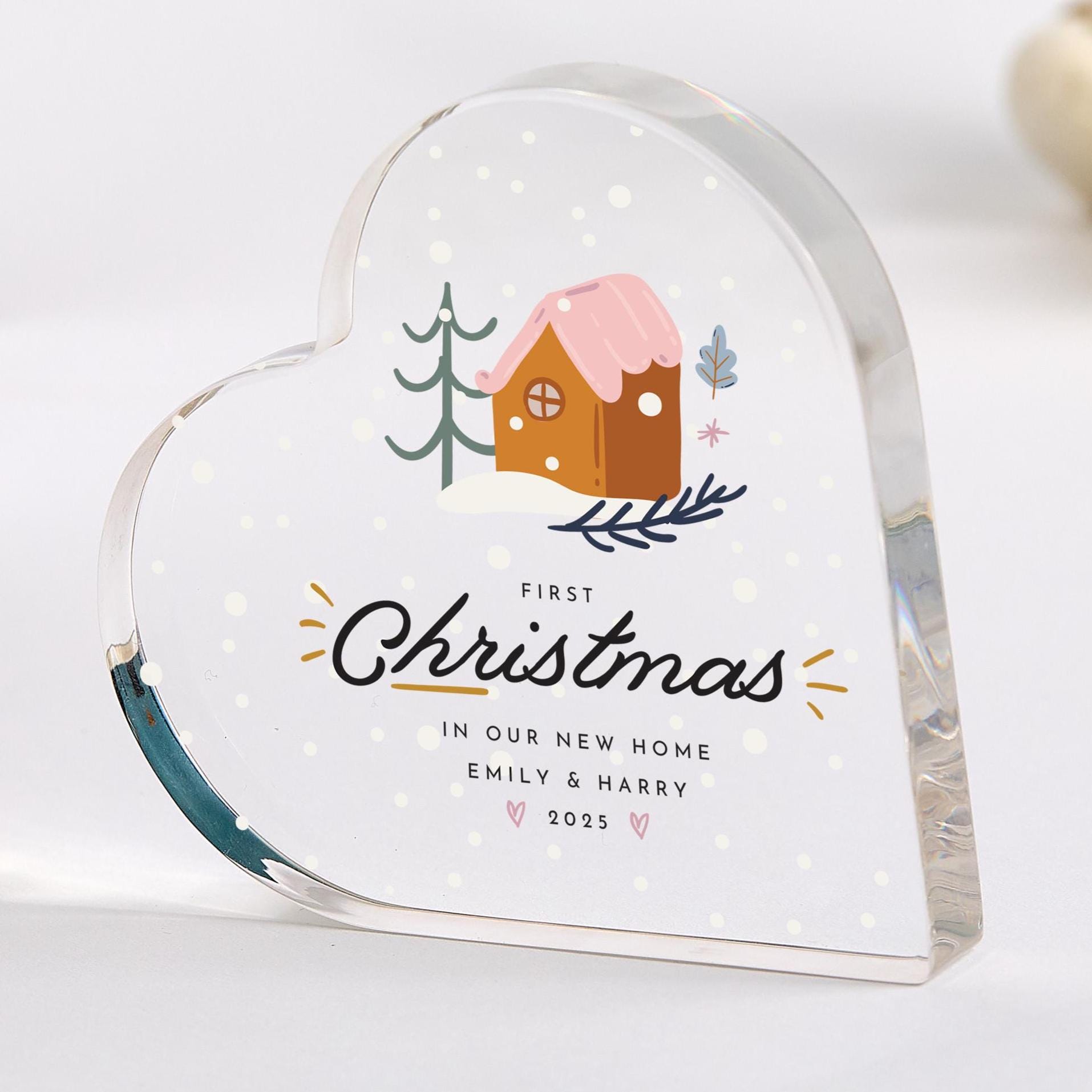 First Christmas in Our New Home Gift, Acrylic Heart Plaque Keepsake for Couple, Festive Decoration for Wife or Husband