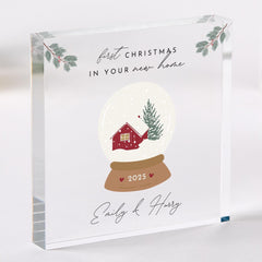 First Christmas in Your New Home Acrylic Plaque Personalised Snow Globe Keepsake Gift for Couple Friends or Newlyweds