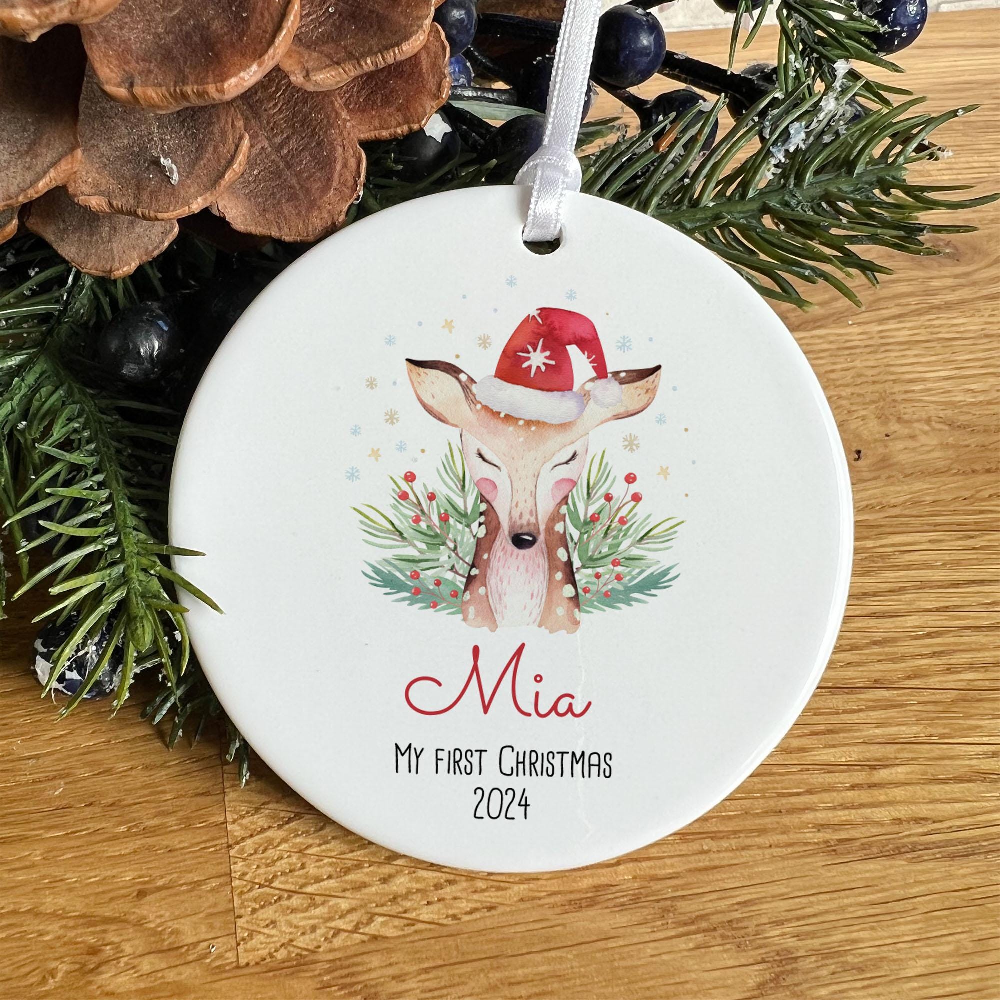 First Christmas Keepsake Ceramic Ornament for Baby Boy or Girl Granddaughter Grandson Niece Nephew Son Daughter 1st Xmas ornament