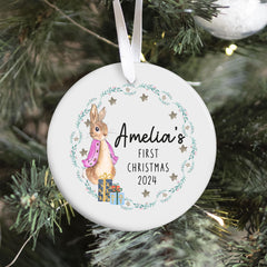 First Christmas Keepsake Ceramic Ornament with Cute Rabbit Design Options for Baby Boy or Girl Granddaughter Grandson Niece Nephew