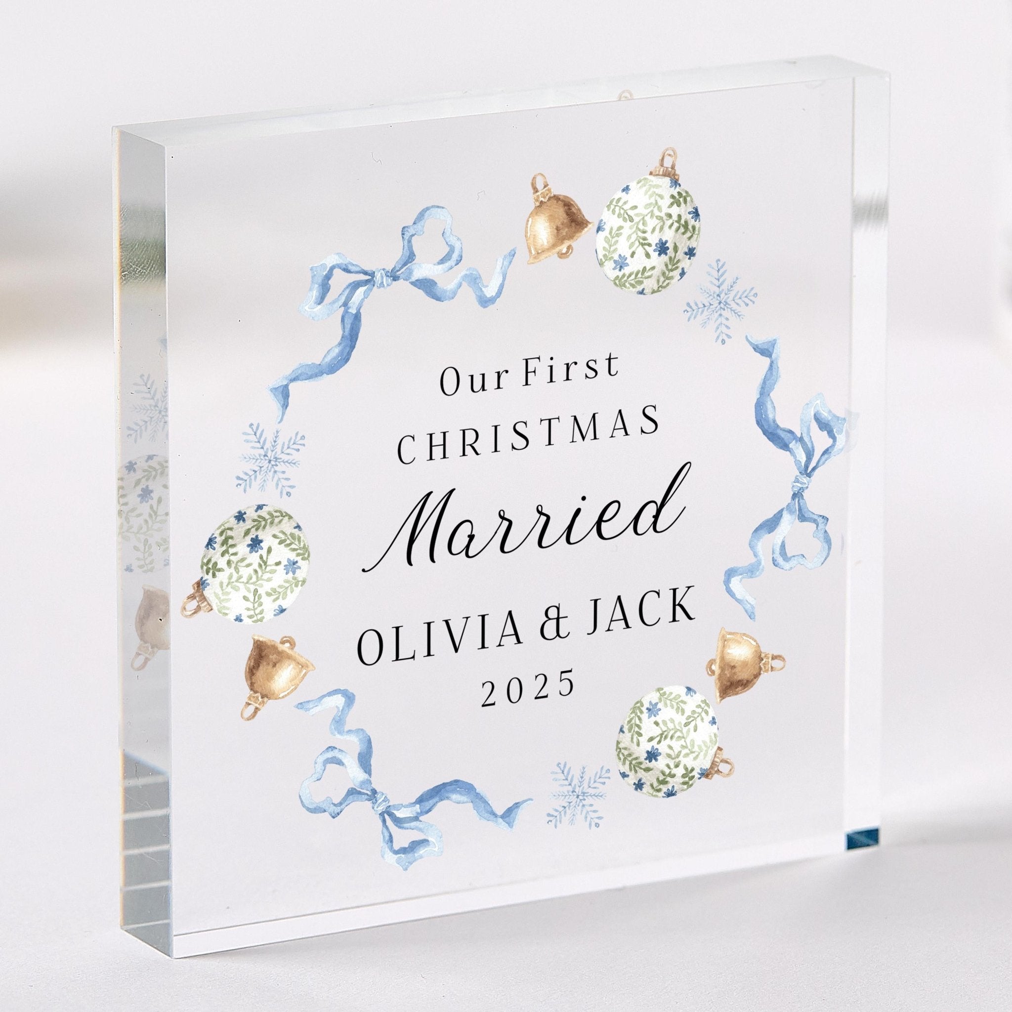 First Christmas Married Acrylic Block Newlywed Keepsake – Personalised Romantic Couple Gift for Husband or Wife