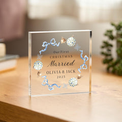 First Christmas Married Acrylic Block Newlywed Keepsake – Personalised Romantic Couple Gift for Husband or Wife