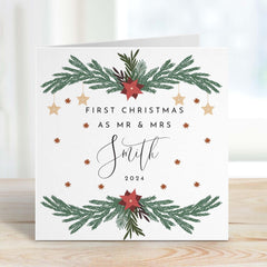 First Christmas Married Card Personalised 1St Xmas As Mr And Mrs Last Name Card Newlywed Xmas Card Newlywed Card For Wife Husband