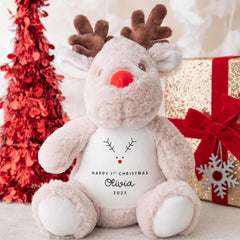 First Christmas Reindeer Teddy Gift with Custom Name for Baby Boy Girl Child Son Daughter Grandson Granddaughter Niece Nephew 1st Xmas Gift