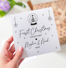 First Christmas Together Card for Girlfriend Couple Boyfriend or Partner 1st Xmas Keepsake Snow Globe Design Romantic Holiday Card