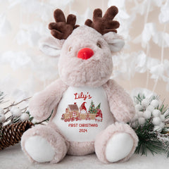 First Christmas toy Personalised 1st Xmas Gift for baby nephew niece grandson granddaughter son daughter Cute Reindeer Teddy plush present