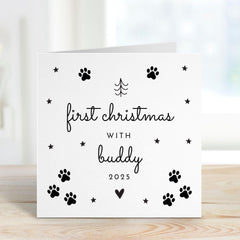 First Christmas with My Pet Card for Dog Cat Owner Cute Festive Keepsake with Paw Print 1st Xmas Card for Pet Lovers
