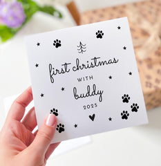 First Christmas with My Pet Card for Dog Cat Owner Cute Festive Keepsake with Paw Print 1st Xmas Card for Pet Lovers
