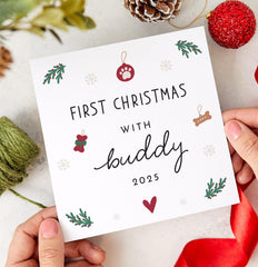First Christmas with Pet Card for Dog or Cat Owner Cute Festive Personalised 1st Xmas Keepsake