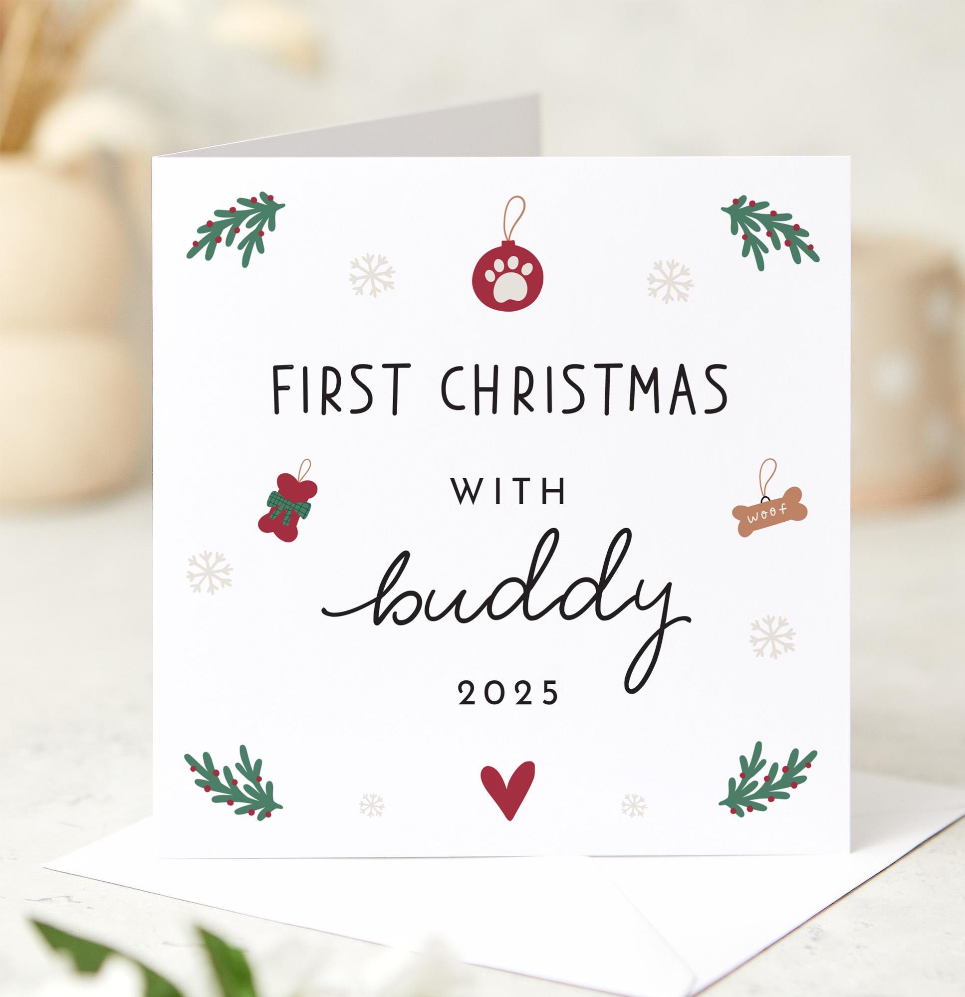 First Christmas with Pet Card for Dog or Cat Owner Cute Festive Personalised 1st Xmas Keepsake