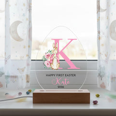 First Easter Bunny Initial LED Acrylic Plaque – Personalised Night Light Gift for Baby Boy or Girl from Mum Dad