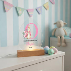 First Easter Bunny Initial LED Acrylic Plaque – Personalised Night Light Gift for Baby Boy or Girl from Mum Dad