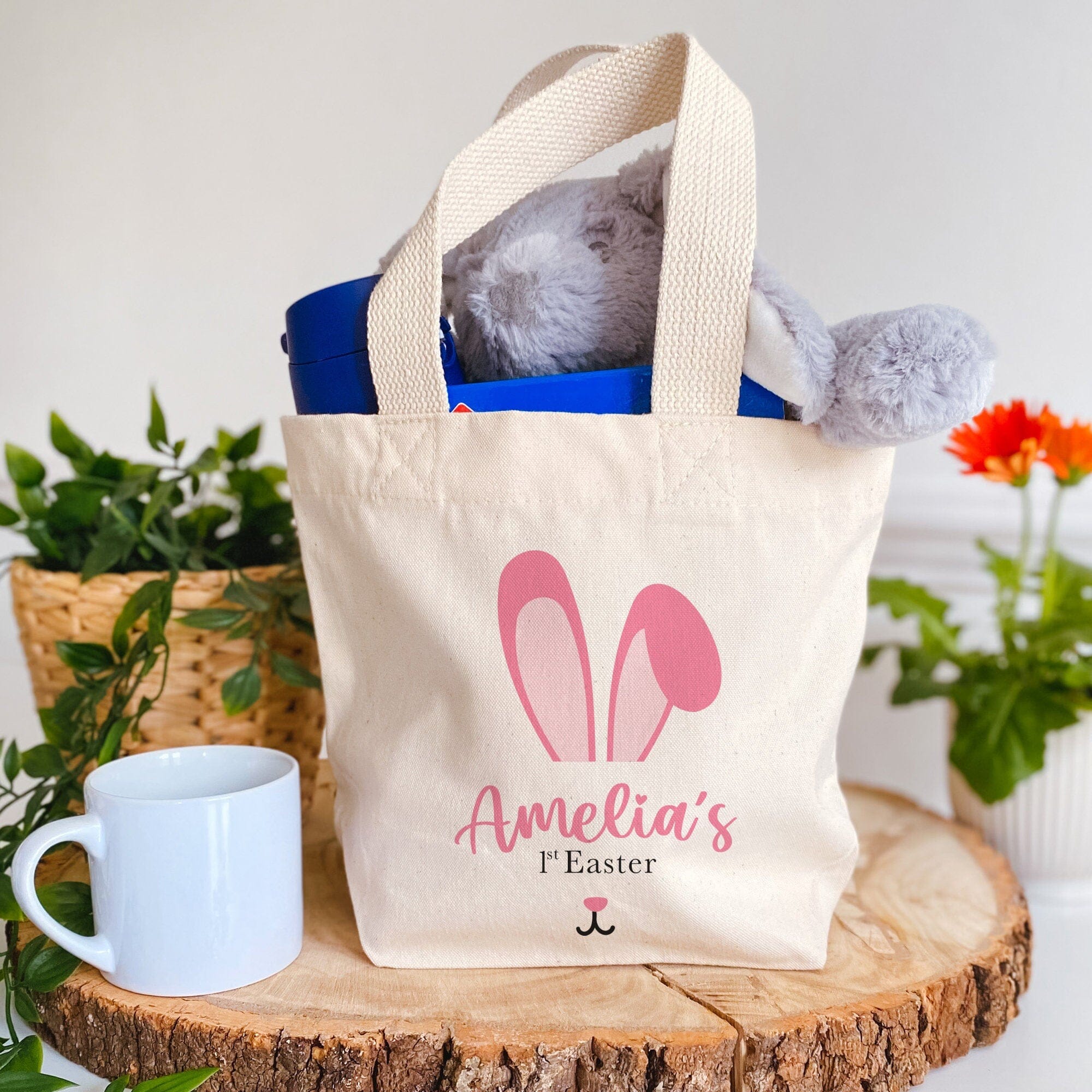 First Easter Mini Bag With Name Blue Or Pink Personalised Gift Bunny Keepsake Egg Hunt