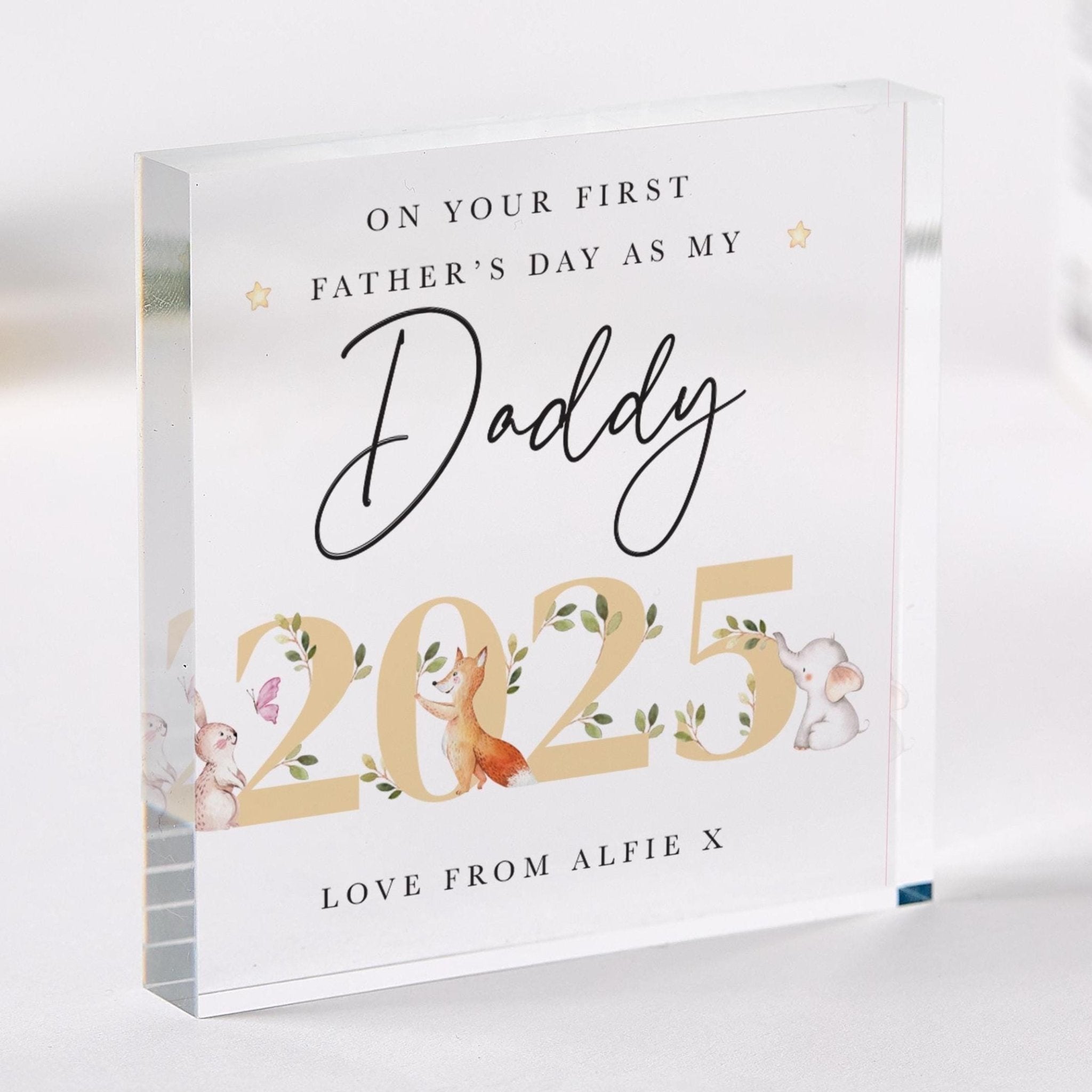 First Fathers Day 2025 Acrylic Dad Personalised Woodland Animal Keepsake Bump Custom Name Plaque Daddy