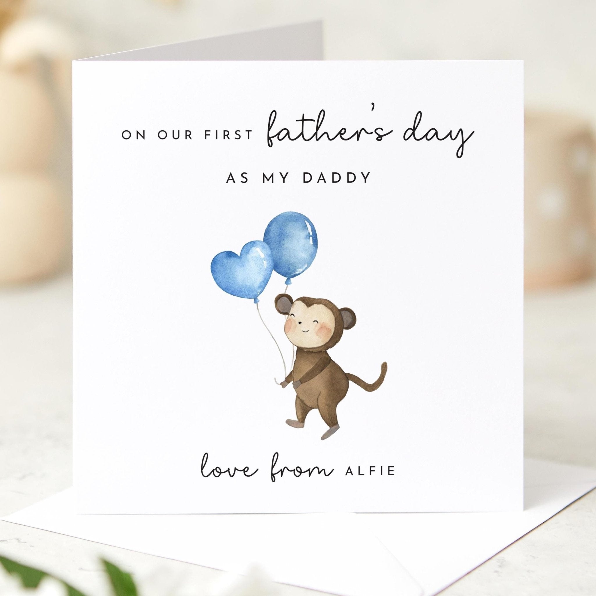 First Father's Day Card for Daddy from Baby Boy Cute Monkey Design Special Keepsake Daddy and Son Card for New Dad