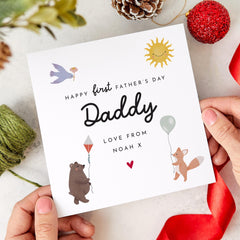 First Father’s Day Card for Daddy Personalised With Name Cute Animal Design Special Keepsake from Baby Son or Daughter for New Dad Father