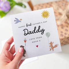 First Father’s Day Card for Daddy Personalised With Name Cute Animal Design Special Keepsake from Baby Son or Daughter for New Dad Father
