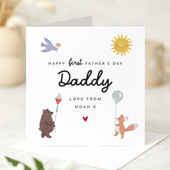 First Father’s Day Card for Daddy Personalised With Name Cute Animal Design Special Keepsake from Baby Son or Daughter for New Dad Father