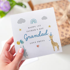 First Father's Day Card for Daddy Personalised with Name Cute Safari Design for new Dad Papa Dada Baby's First Keepsake