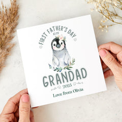 First Father’s Day Card for Grandad from Granddaughter Cute Penguin Design Personalised Keepsake Gift 2025 Baby Girl