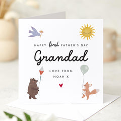 First Father’s Day Card for Grandad Personalised Name Cute Animal Design Special Keepsake from Grandchild Granddaughter Grandson Our 1st