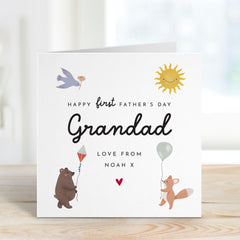 First Father’s Day Card for Grandad Personalised Name Cute Animal Design Special Keepsake from Grandchild Granddaughter Grandson Our 1st