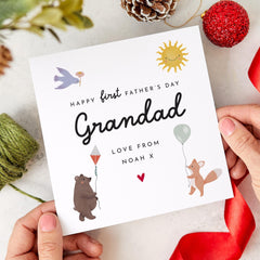 First Father’s Day Card for Grandad Personalised Name Cute Animal Design Special Keepsake from Grandchild Granddaughter Grandson Our 1st