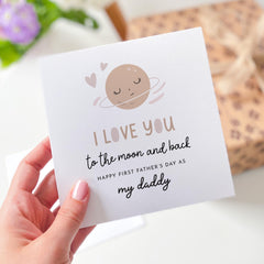 First Father’s Day Card for New Dad from Baby I Love You to the Moon and Back Planet Design 1st Fathers Day Keepsake for New Daddy